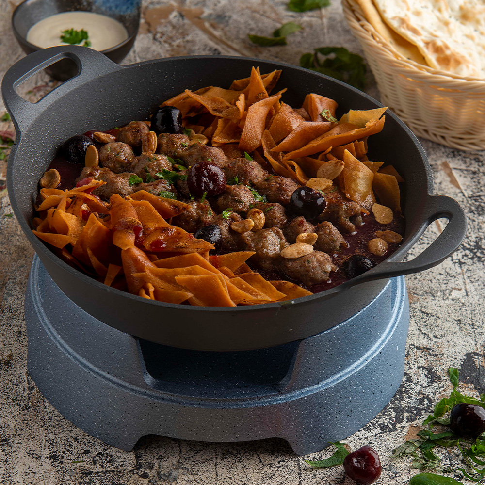 Lamb kebab with cherries